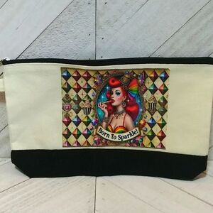 Born To Sparkle 50's Pin Up Girl Style Pride Makeup Toiletries Canvas Bag